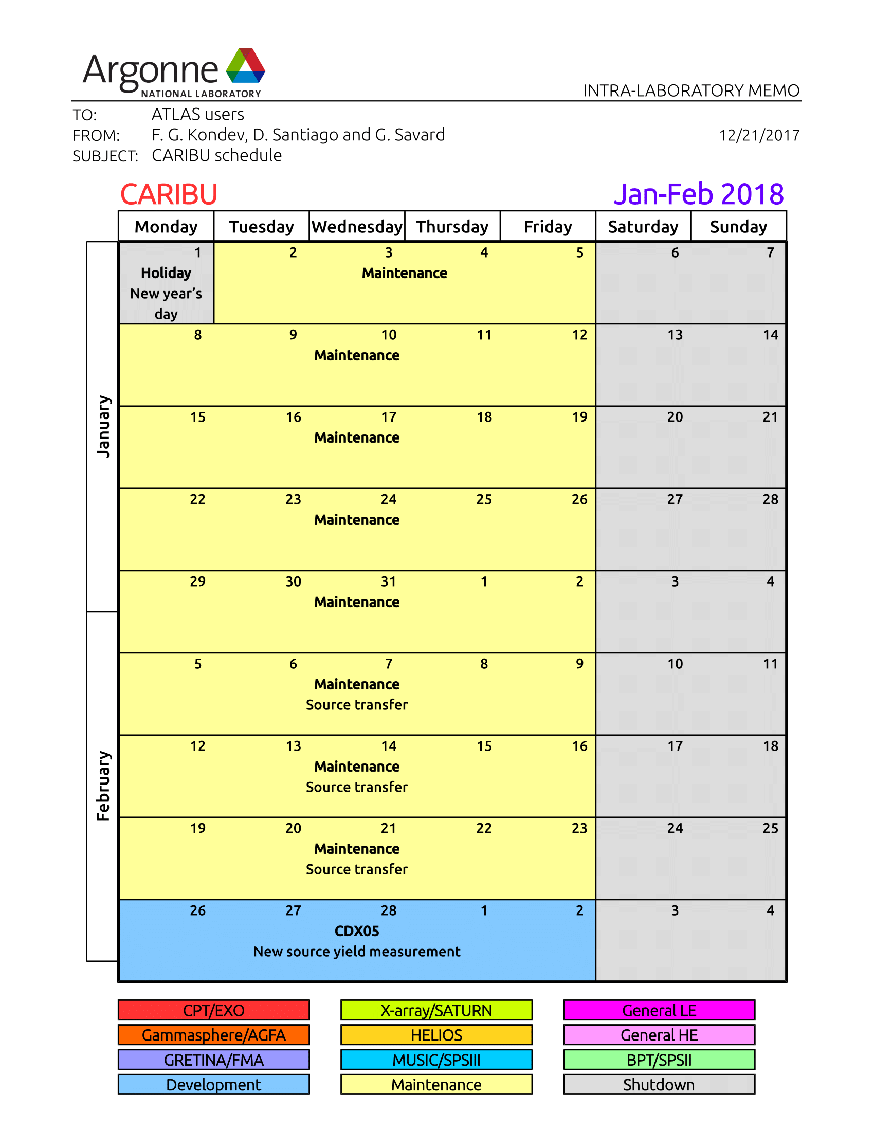 CARIBU Schedule